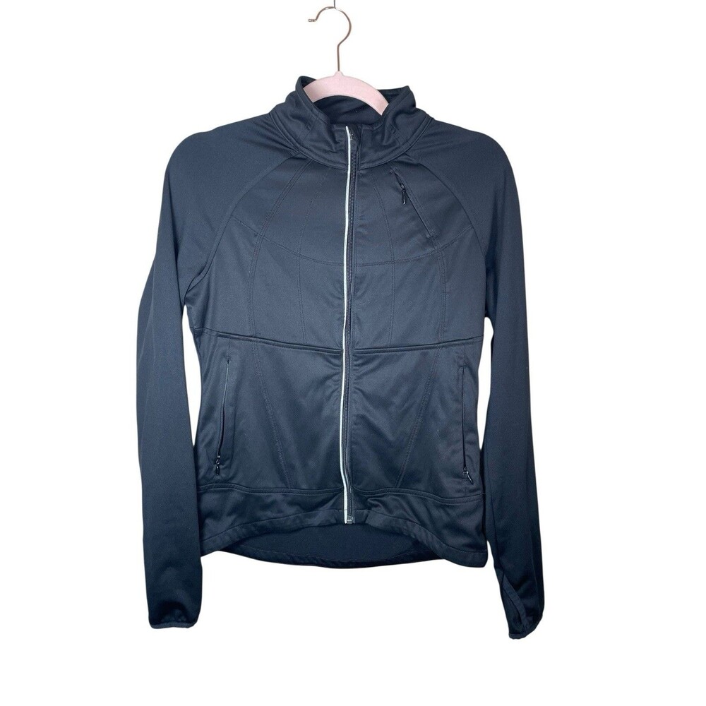 Athleta Twilight Run Jacket Womens S Stretch Zip Thumb Holes Pockets Black
